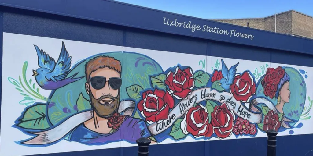 Street Art - Hoarding Mural - Uxbridge Station Flowers