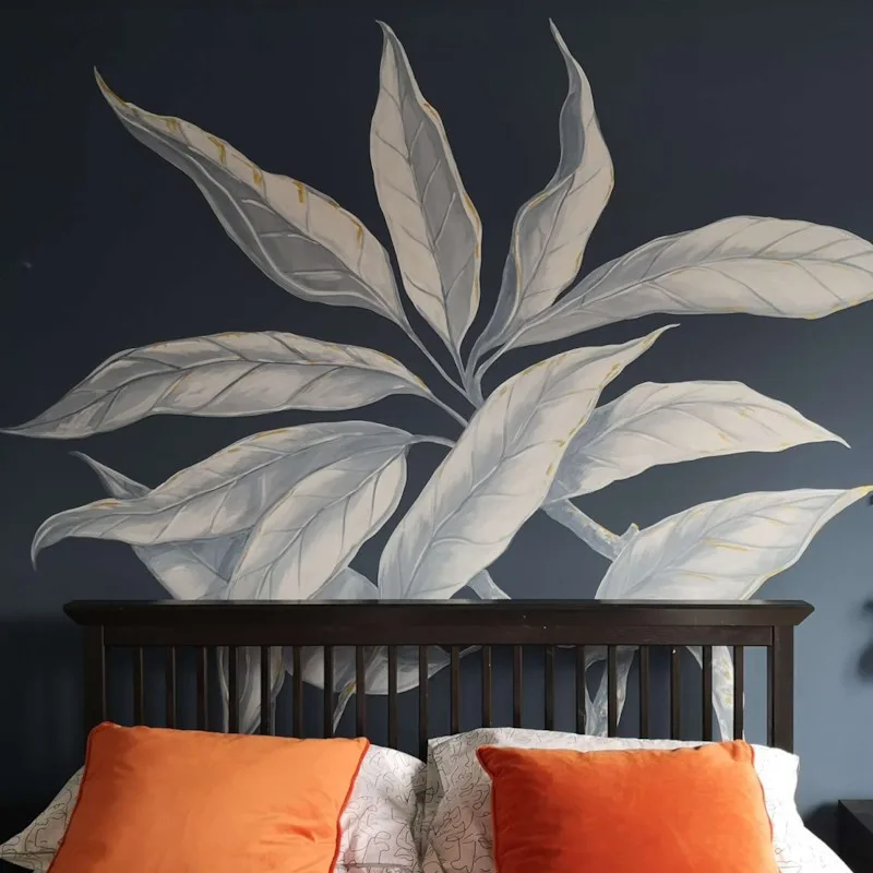 Wall art mural - feature wall - bedroom plant design.