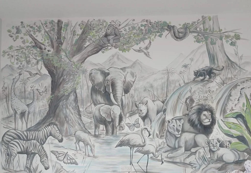 Wall art - kids room - African Animals mural design