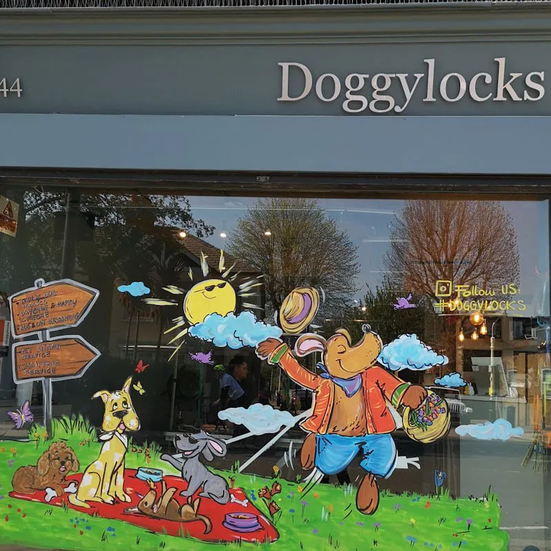 Bespoke hand painted window art - Dog grooming services